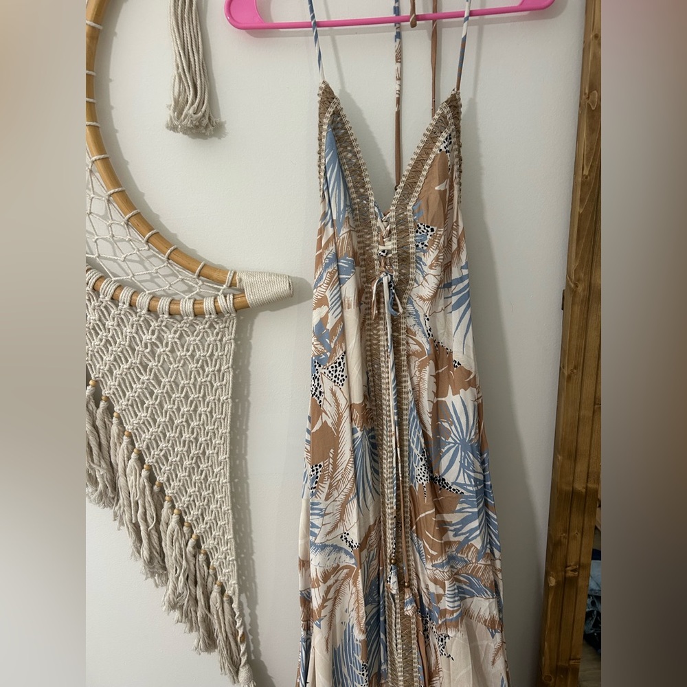 Surf Gypsy Blue and Brown Tropical Maxi Dress